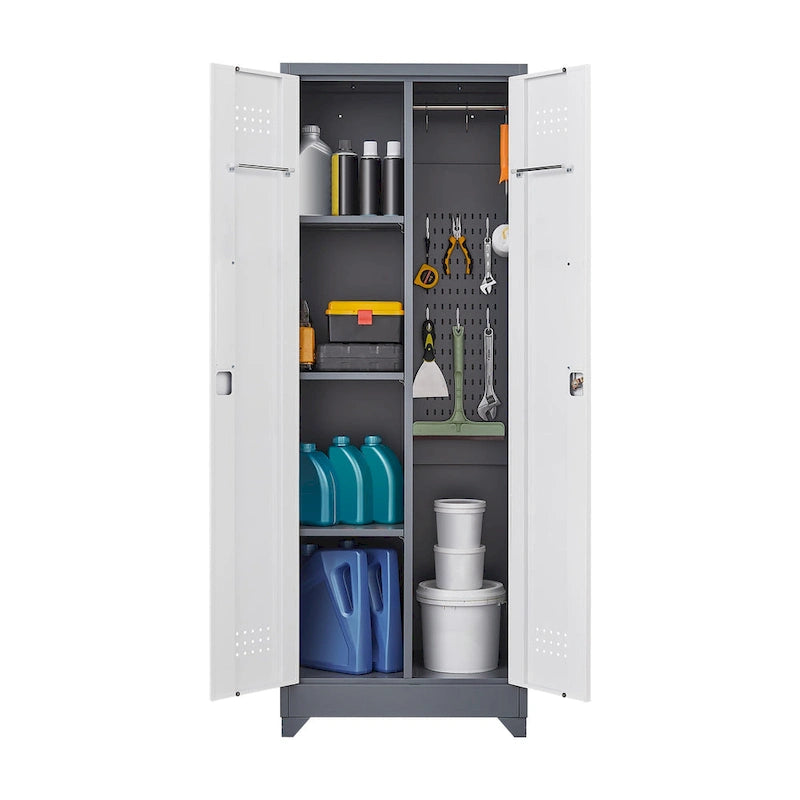 Armoires de rangement métalliques, Armoire à outils avec porte verrouillable, Organisateur et rangement pour balais hauts, Grande armoire de rangement pour cuisine