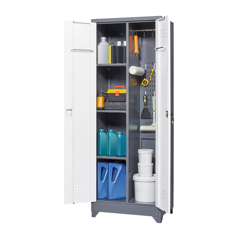 Armoires de rangement métalliques, Armoire à outils avec porte verrouillable, Organisateur et rangement pour balais hauts, Grande armoire de rangement pour cuisine