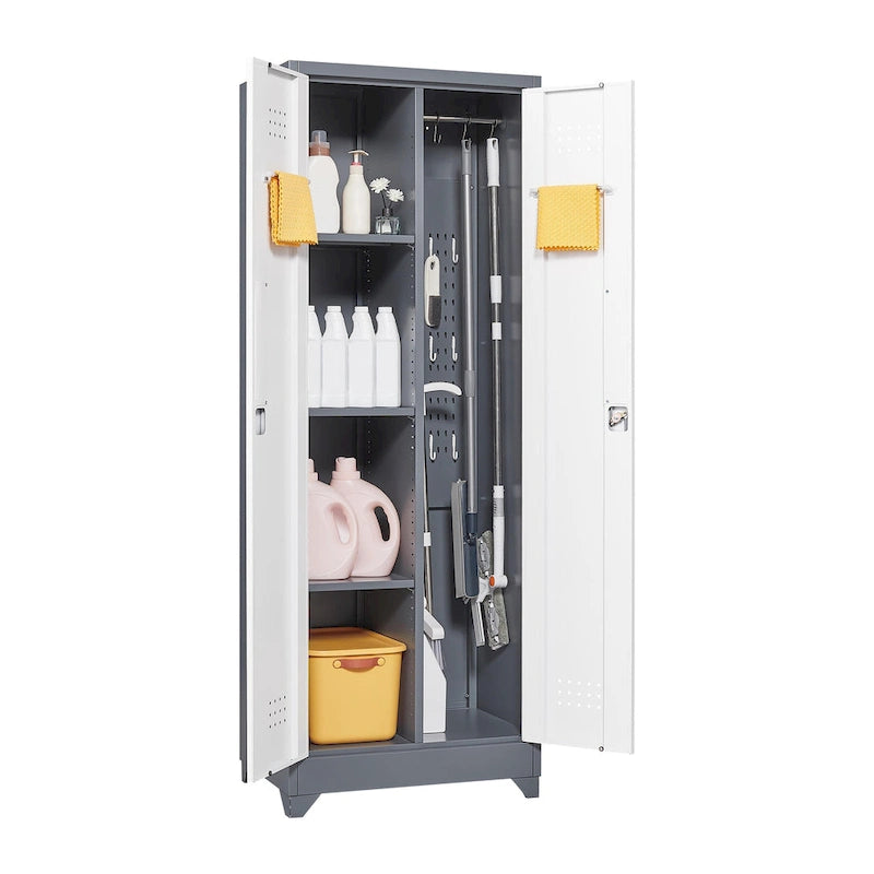 Armoires de rangement métalliques, Armoire à outils avec porte verrouillable, Organisateur et rangement pour balais hauts, Grande armoire de rangement pour cuisine