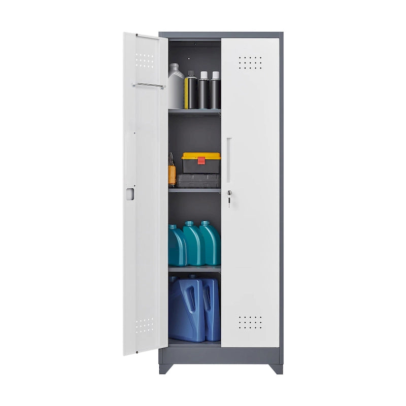 Armoires de rangement métalliques, Armoire à outils avec porte verrouillable, Organisateur et rangement pour balais hauts, Grande armoire de rangement pour cuisine