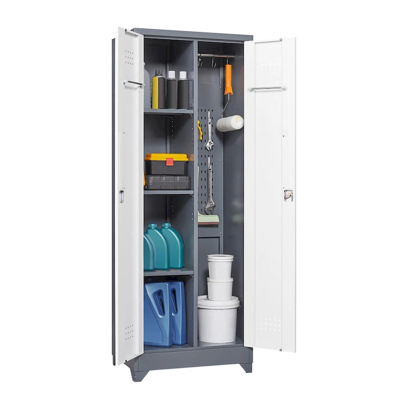 Armoires de rangement métalliques, Armoire à outils avec porte verrouillable, Organisateur et rangement pour balais hauts, Grande armoire de rangement pour cuisine