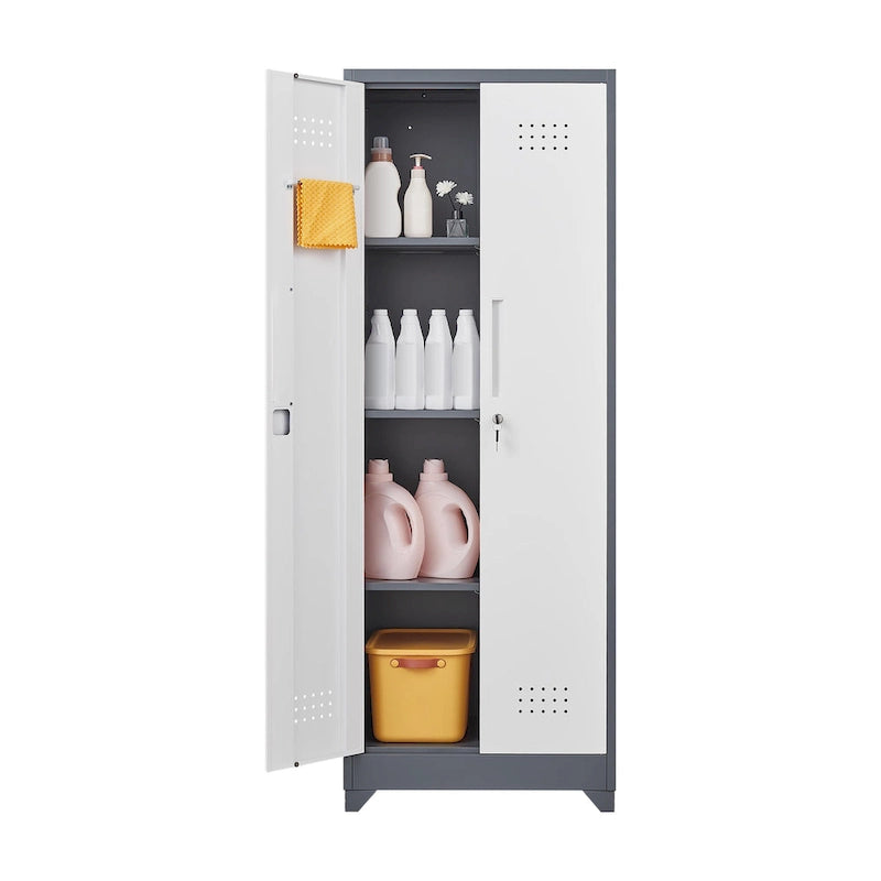Armoires de rangement métalliques, Armoire à outils avec porte verrouillable, Organisateur et rangement pour balais hauts, Grande armoire de rangement pour cuisine