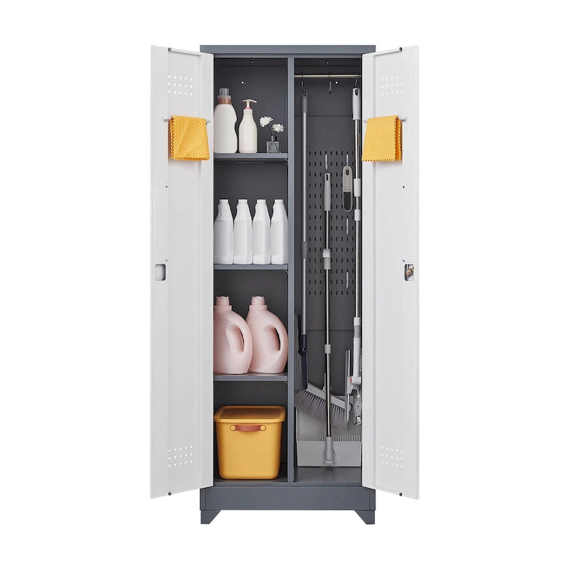 Armoires de rangement métalliques, Armoire à outils avec porte verrouillable, Organisateur et rangement pour balais hauts, Grande armoire de rangement pour cuisine