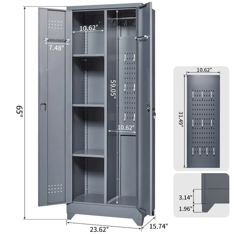 Armoires de rangement métalliques, Armoire à outils avec porte verrouillable, Organisateur et rangement pour balais hauts, Grande armoire de rangement pour cuisine