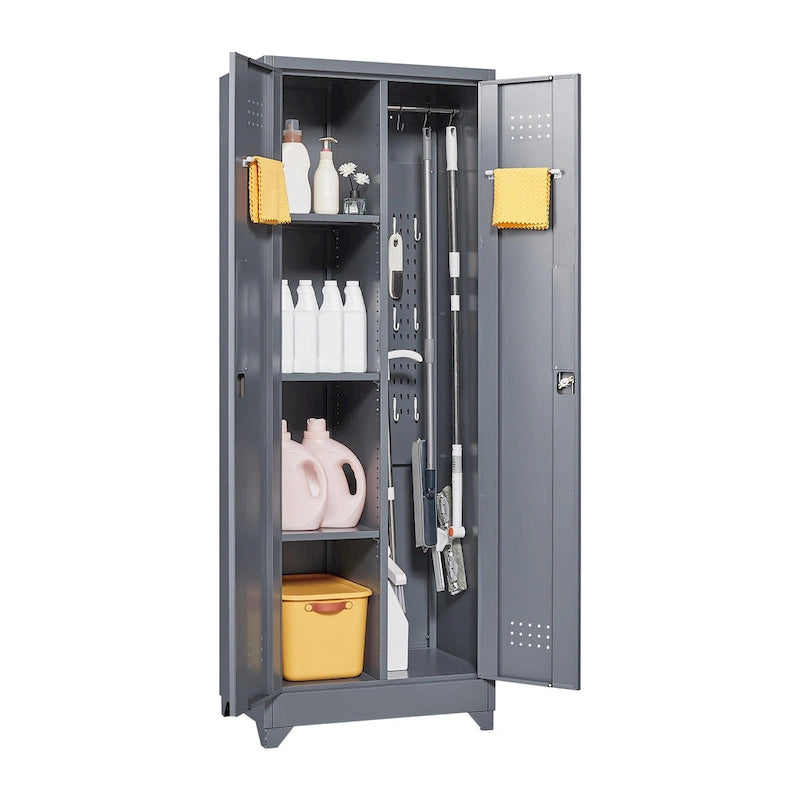 Armoires de rangement métalliques, Armoire à outils avec porte verrouillable, Organisateur et rangement pour balais hauts, Grande armoire de rangement pour cuisine