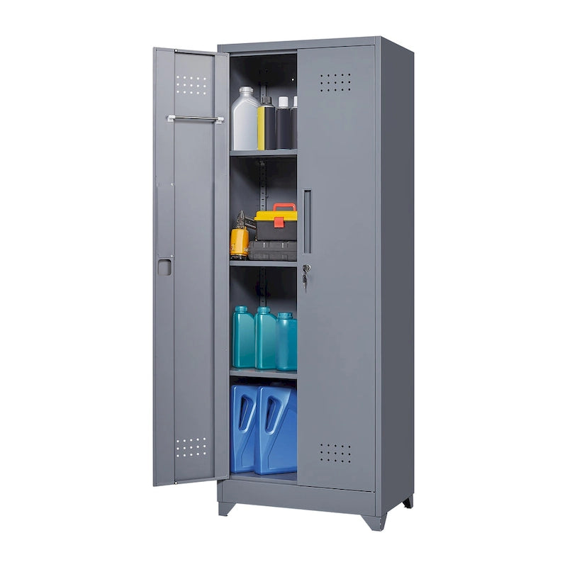 Armoires de rangement métalliques, Armoire à outils avec porte verrouillable, Organisateur et rangement pour balais hauts, Grande armoire de rangement pour cuisine
