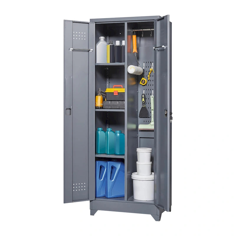 Armoires de rangement métalliques, Armoire à outils avec porte verrouillable, Organisateur et rangement pour balais hauts, Grande armoire de rangement pour cuisine