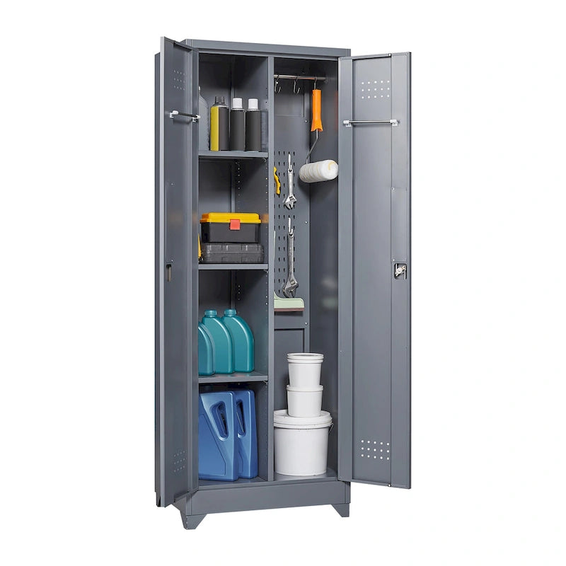 Armoires de rangement métalliques, Armoire à outils avec porte verrouillable, Organisateur et rangement pour balais hauts, Grande armoire de rangement pour cuisine