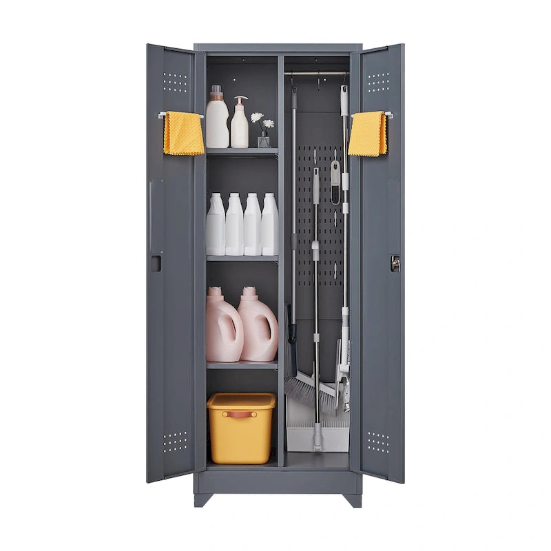 Armoires de rangement métalliques, Armoire à outils avec porte verrouillable, Organisateur et rangement pour balais hauts, Grande armoire de rangement pour cuisine