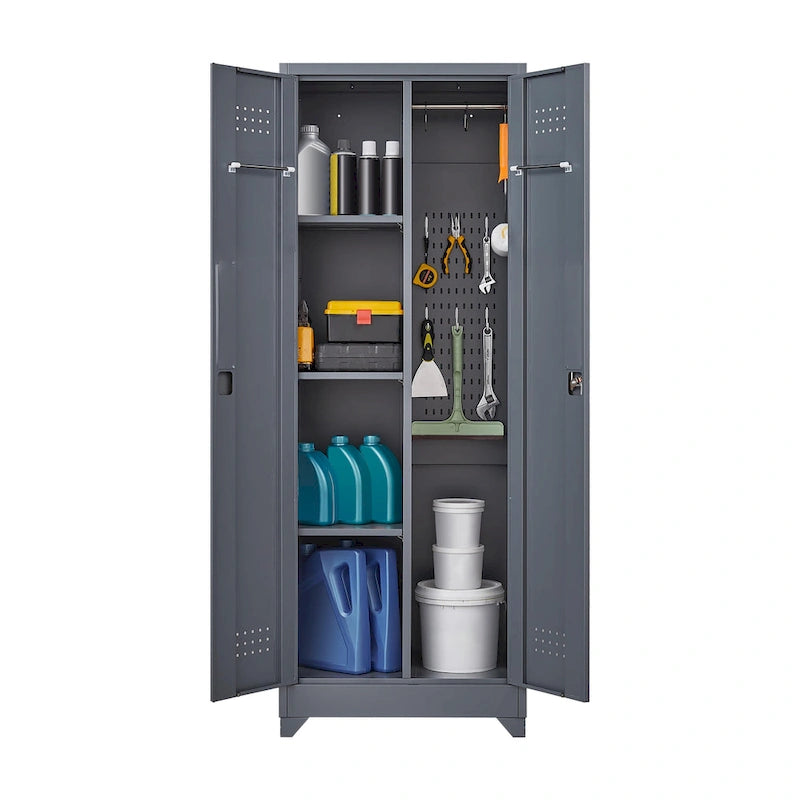 Armoires de rangement métalliques, Armoire à outils avec porte verrouillable, Organisateur et rangement pour balais hauts, Grande armoire de rangement pour cuisine