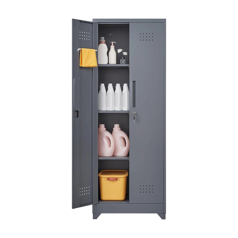 Armoires de rangement métalliques, Armoire à outils avec porte verrouillable, Organisateur et rangement pour balais hauts, Grande armoire de rangement pour cuisine