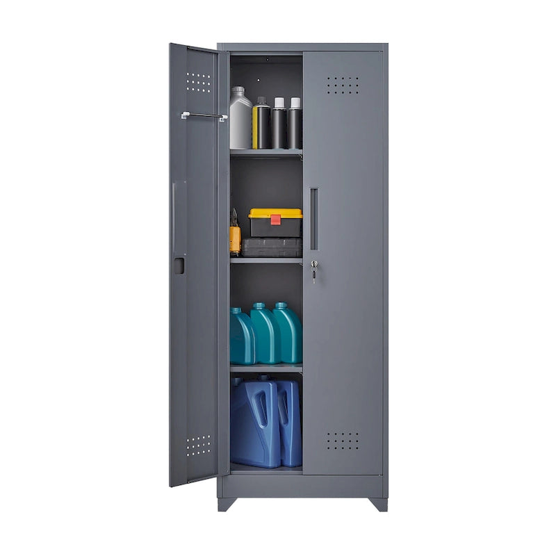 Armoires de rangement métalliques, Armoire à outils avec porte verrouillable, Organisateur et rangement pour balais hauts, Grande armoire de rangement pour cuisine