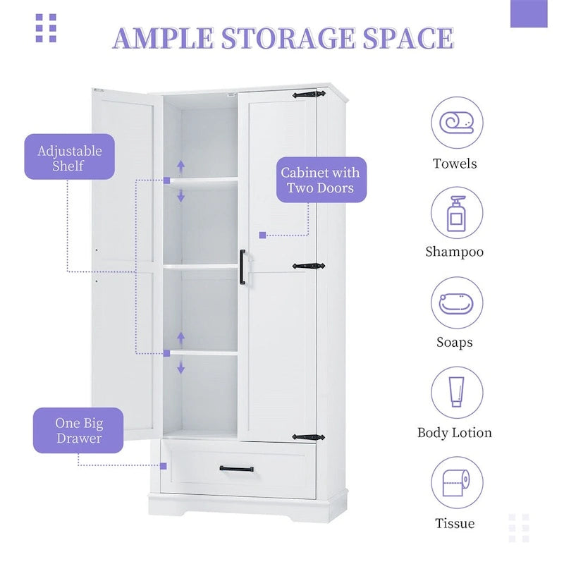 Tall Bathroom Storage Cabinet,Cabinet with Two Doors and One Drawer