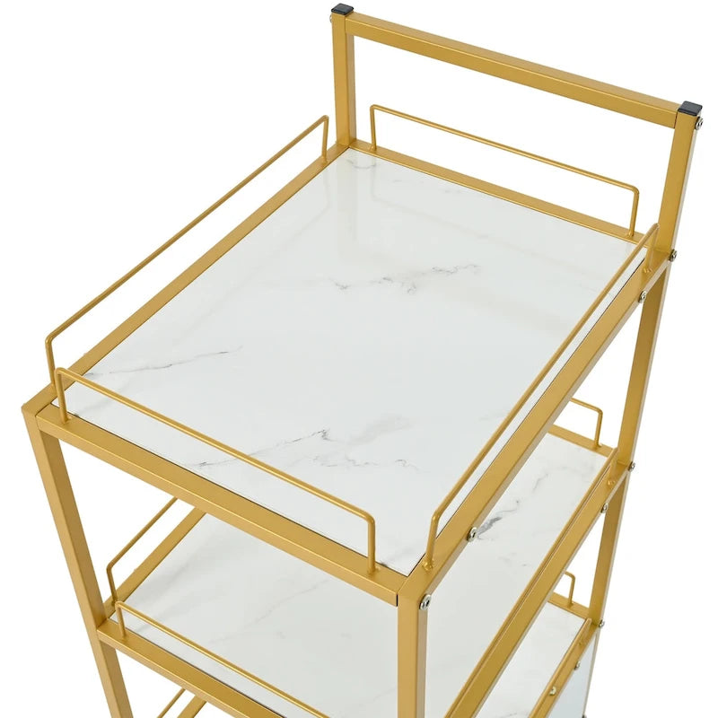 Chariot de rangement pour salon de beauté, avec roues verrouillables, cadre en métal, planche marbrée, tiroir, mobilier de salon de coiffure