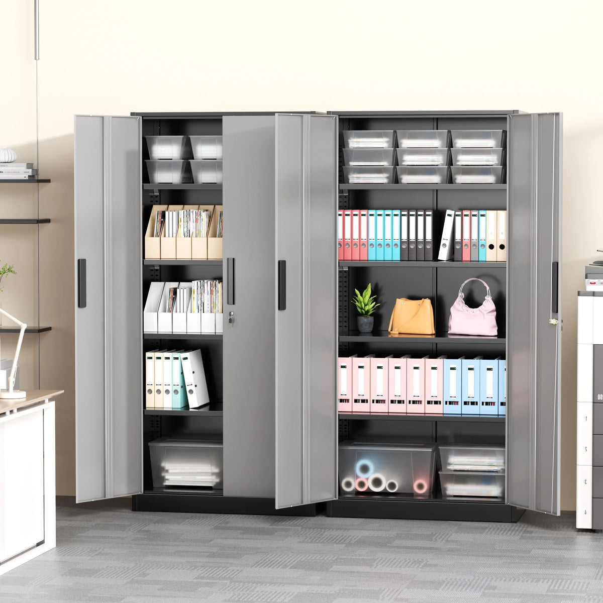 SOLAURA 71 Armoire de rangement métallique pour garage avec portes verrouillables et étagères réglables pour maison, bureau (Noir)