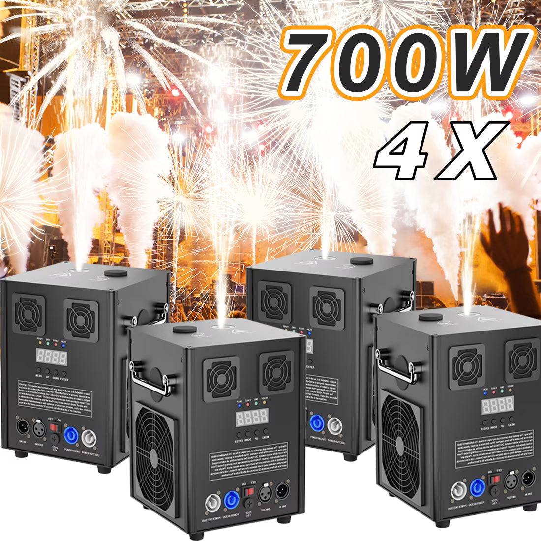 Lot de 4 machines à étincelles froides 700W, machines à effets de scène DMX pour scène, DJ, discothèque, mariage # Noir