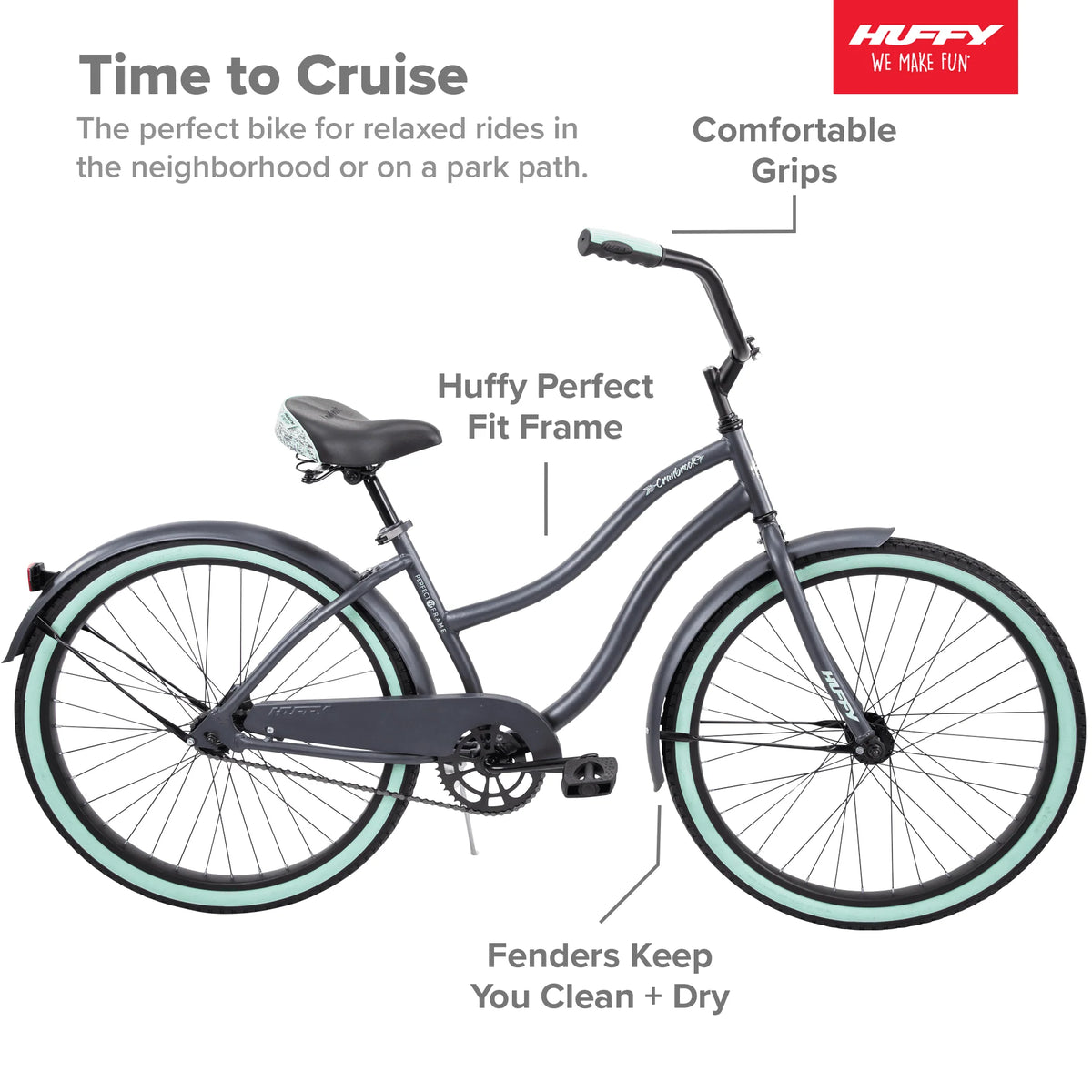 Vélo de balade confort pour femme Huffy Cranbrook 26 pouces, gris