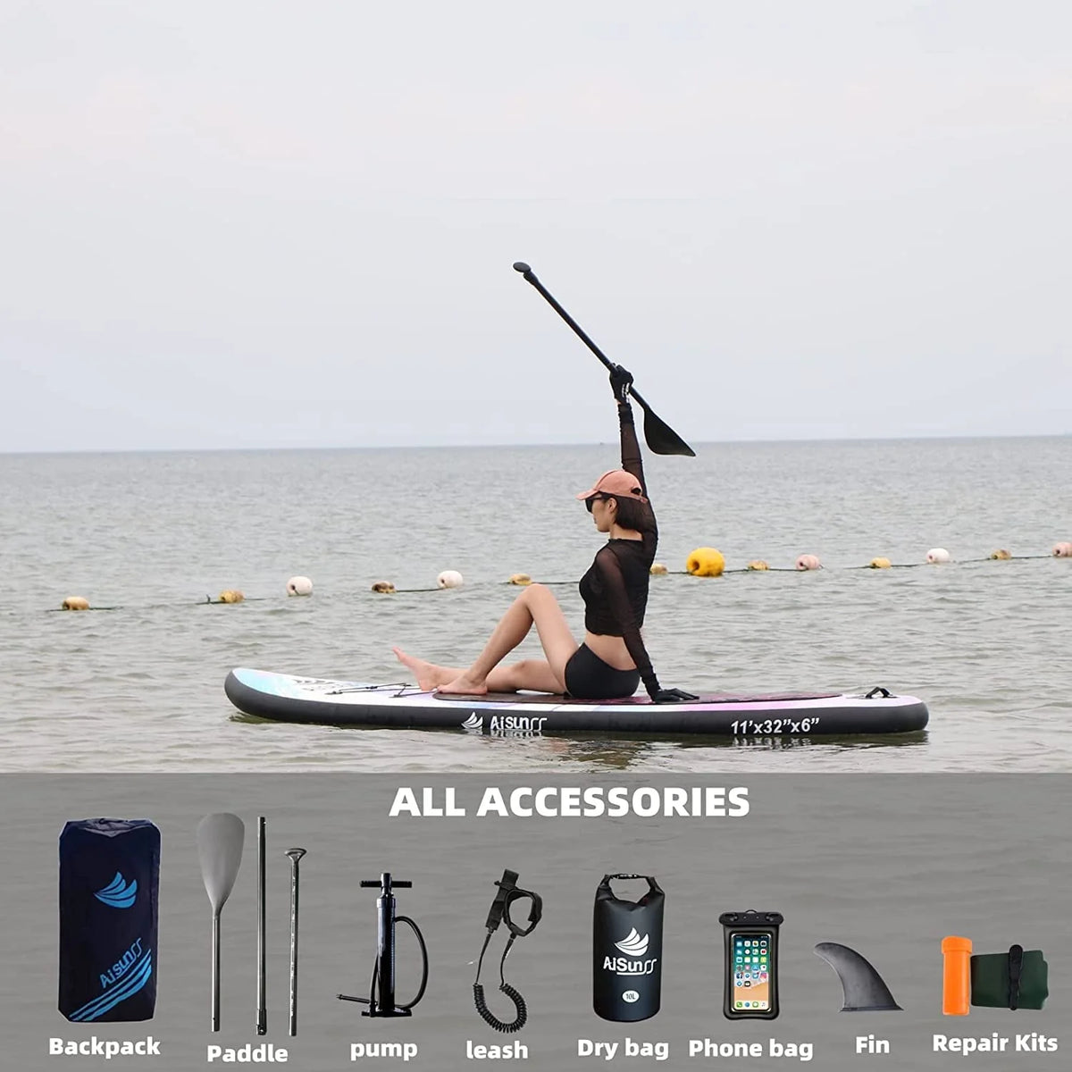 AISUNSS Planche de Stand Up Paddle gonflable 11ft avec accessoires SUP Premium Planche de Stand Up Paddle violette
