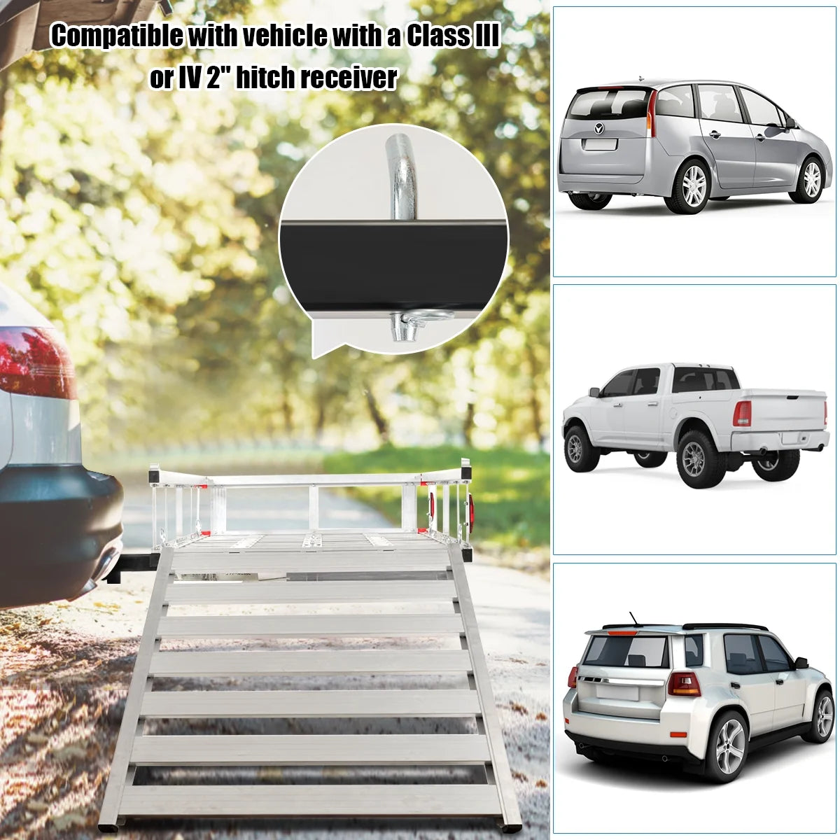 Costway Porte-bagages cargo en aluminium 52,1 cm x 74,9 cm avec rampe, porte-assistance à attelage