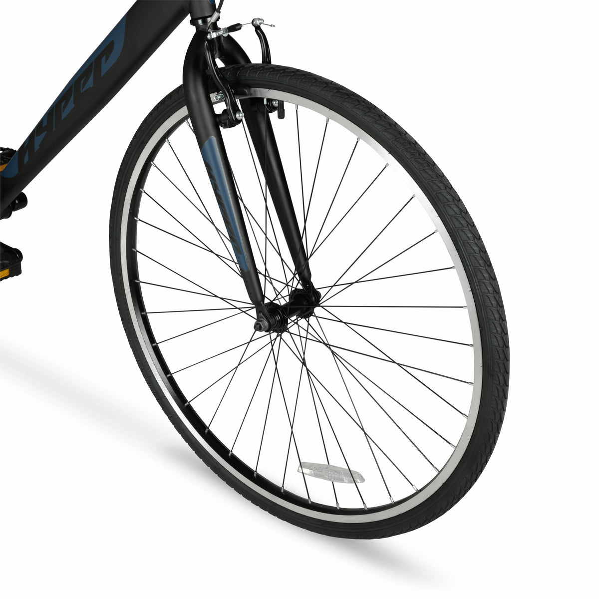 Vélo hybride Hyper Brand Bicycle 700c Spin Fit pour homme, noir et bleu, adulte
