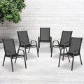 Lot de 5 chaises d’extérieur empilables BizChair noires avec matériau Flex Comfort et structure en métal