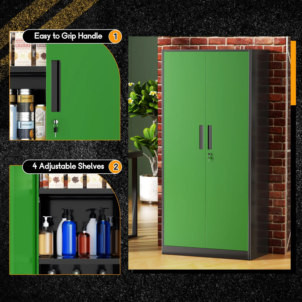 SOLAURA 71 Armoire de rangement métallique pour garage avec portes verrouillables et étagères réglables pour maison, bureau (Noir)