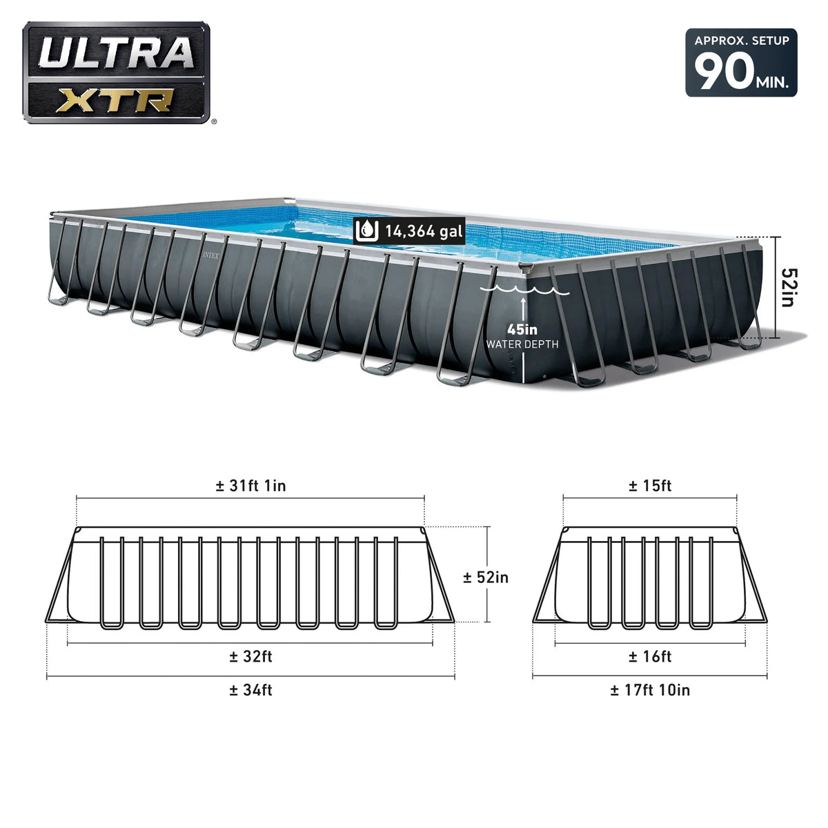 Piscine hors sol Intex Ultra XTR 32' x 16' x 52 et sable filtrant OptiFlow Premium