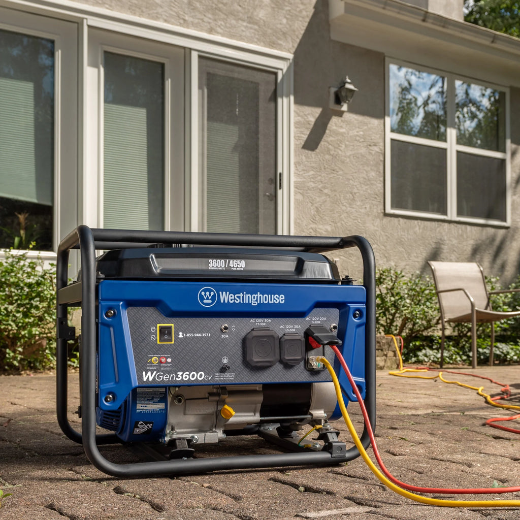 Groupe électrogène à essence portable Westinghouse 4650 de 4650 W, démarrage manuel, prise compatible camping-car, détecteur de CO