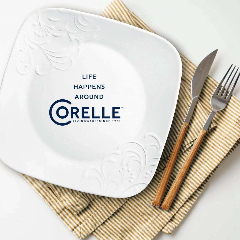 Service de vaisselle Corelle Cherish en verre carré gaufré, 16 pièces (pour 4 personnes)