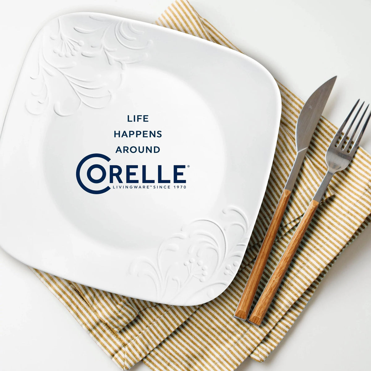 Service de vaisselle Corelle Cherish en verre carré gaufré, 16 pièces (pour 4 personnes)