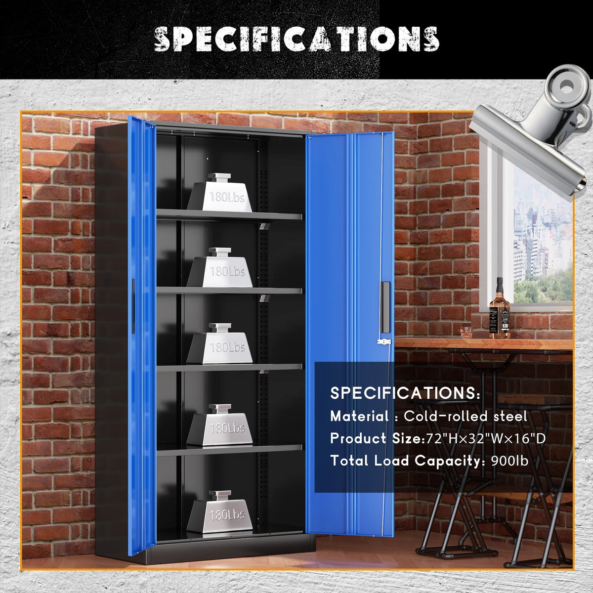 SOLAURA 71 Armoire de rangement métallique pour garage avec portes verrouillables et étagères réglables pour maison, bureau (Noir)