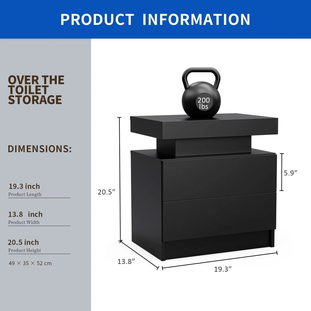 Lot de 2 tables de chevet LED, table de nuit moderne avec espace de rangement à 2 tiroirs, éclairage LED à couleurs réglables, noir