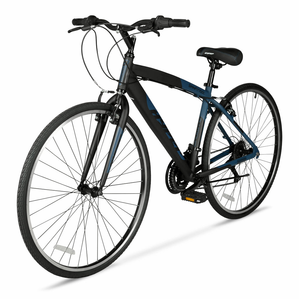 Vélo hybride Hyper Brand Bicycle 700c Spin Fit pour homme, noir et bleu, adulte