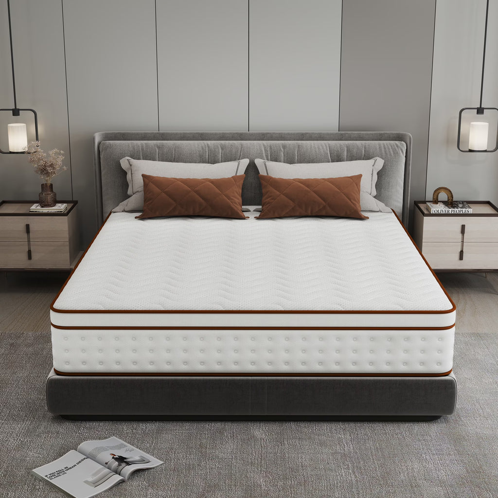 Matelas King Size OnBeam 10, Matelas en mousse à mémoire de forme mi-ferme en boîte, Isolation des mouvements | Focalsweet Auth.