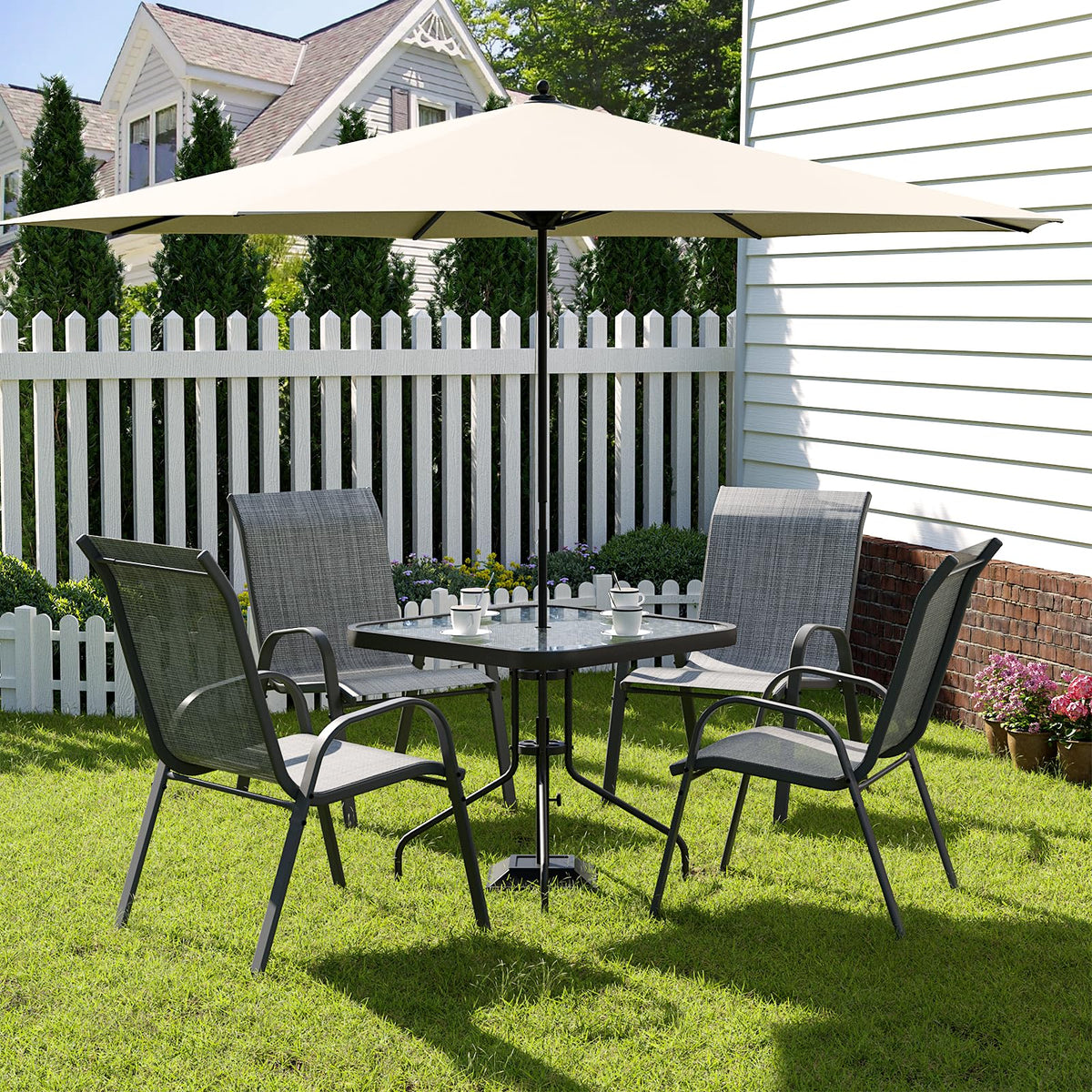 Ensemble de repas d'extérieur Amopatio de 5 pièces, ensemble de table et chaises de patio