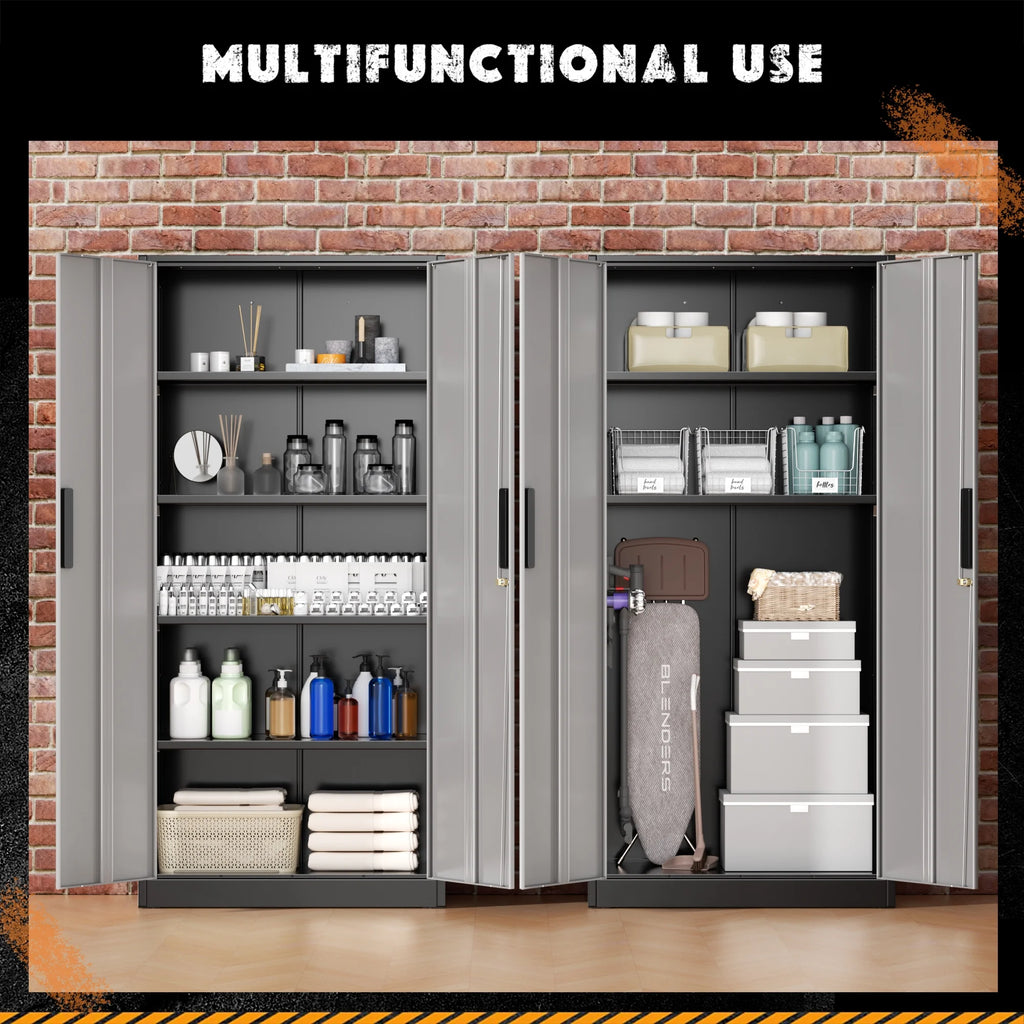 SOLAURA 71 Armoire de rangement métallique pour garage avec portes verrouillables et étagères réglables pour maison, bureau (Noir)