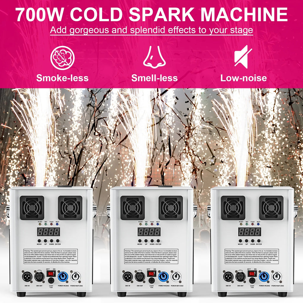 Lot de 4 machines à étincelles froides 700W, machines à effets de scène DMX pour scène, DJ, discothèque, mariage # Noir