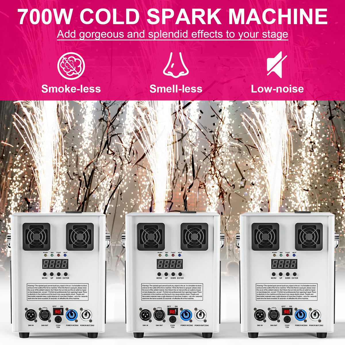 Lot de 4 machines à étincelles froides 700W, machines à effets de scène DMX pour scène, DJ, discothèque, mariage # Noir
