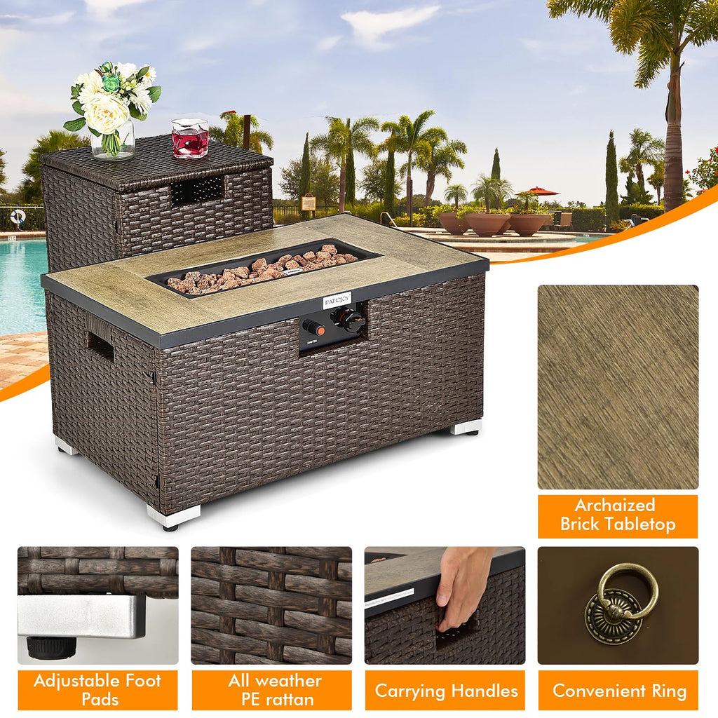 Costway Salon de Jardin en Rotin 8 Pièces avec Table Brasero et Couvercle Noir pour Terrasse