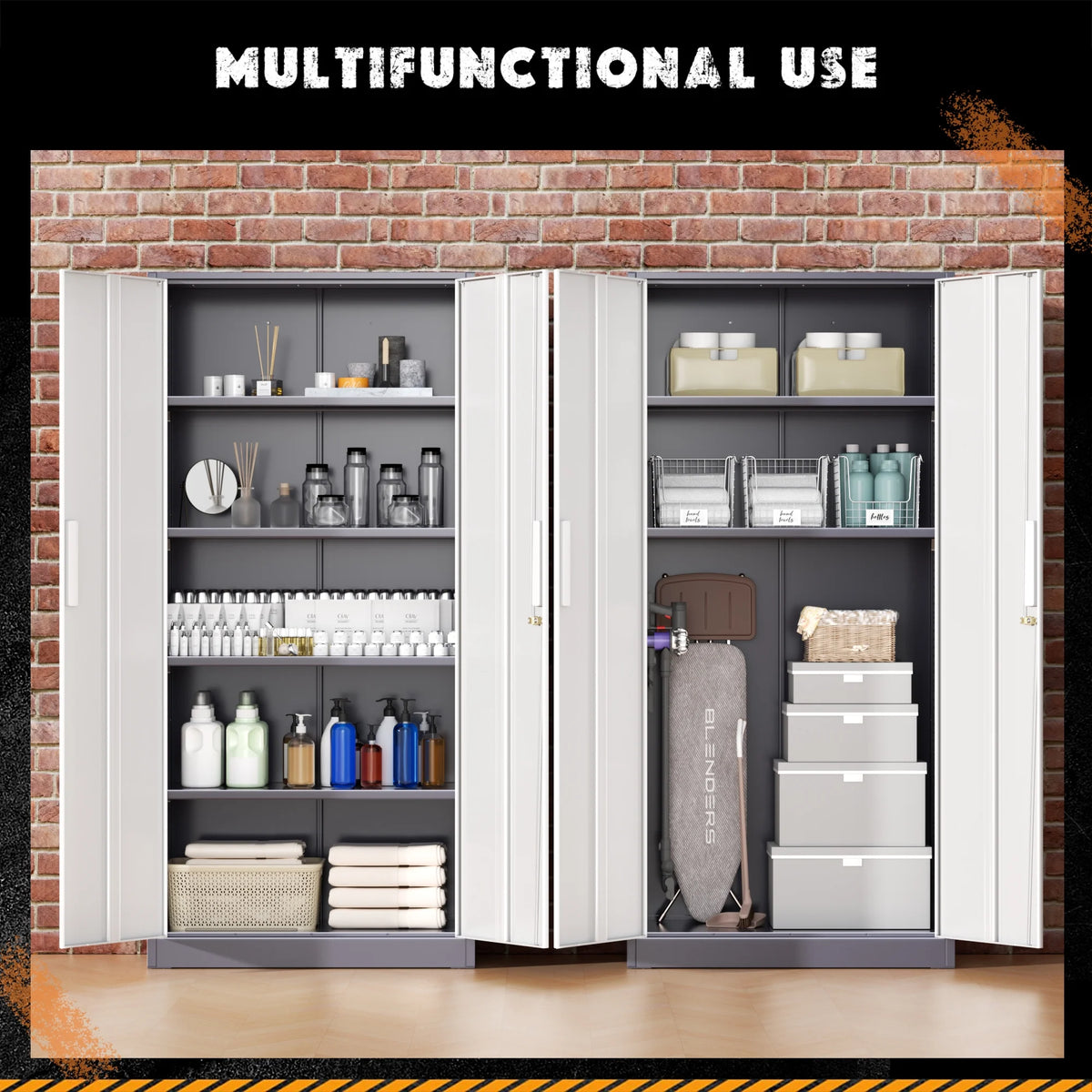 SOLAURA 71 Armoire de rangement métallique pour garage avec portes verrouillables et étagères réglables pour maison, bureau (Noir)