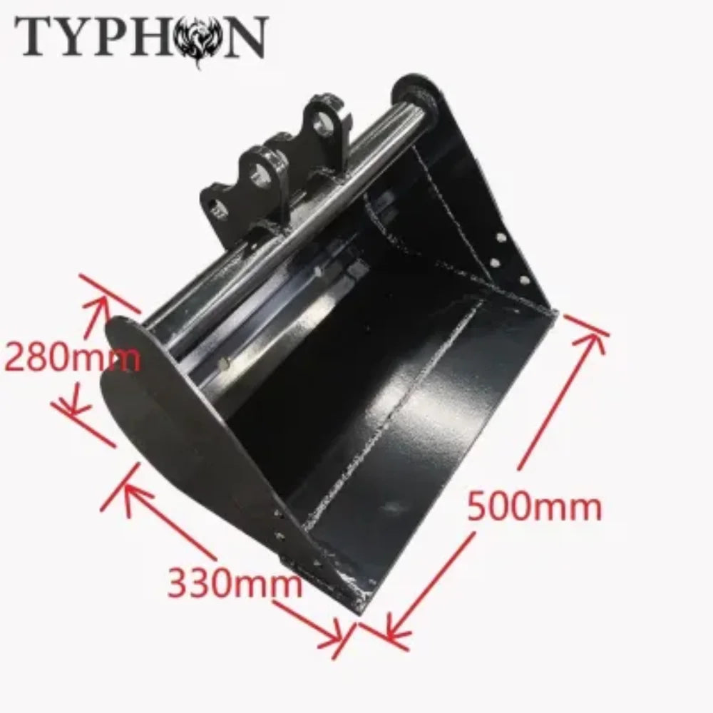 TYPHON Ensemble d’accessoires 10-en-1 pour mini-pelle C Coupleur rapide, Godets, Griffe, Déracineur, Foreuse, Pince, Godet basculant & Marteau hydraulique C Convient aux pelles de 0,6 à 2 tonnes, Kit d’outils robuste