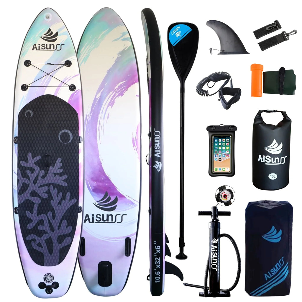AISUNSS Planche de Stand Up Paddle gonflable 11ft avec accessoires SUP Premium Planche de Stand Up Paddle violette