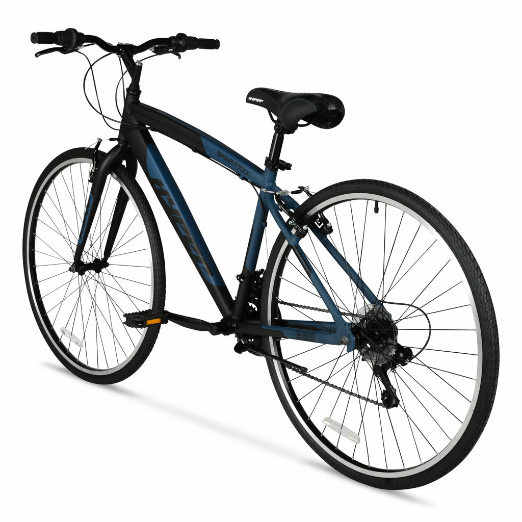 Vélo hybride Hyper Brand Bicycle 700c Spin Fit pour homme, noir et bleu, adulte