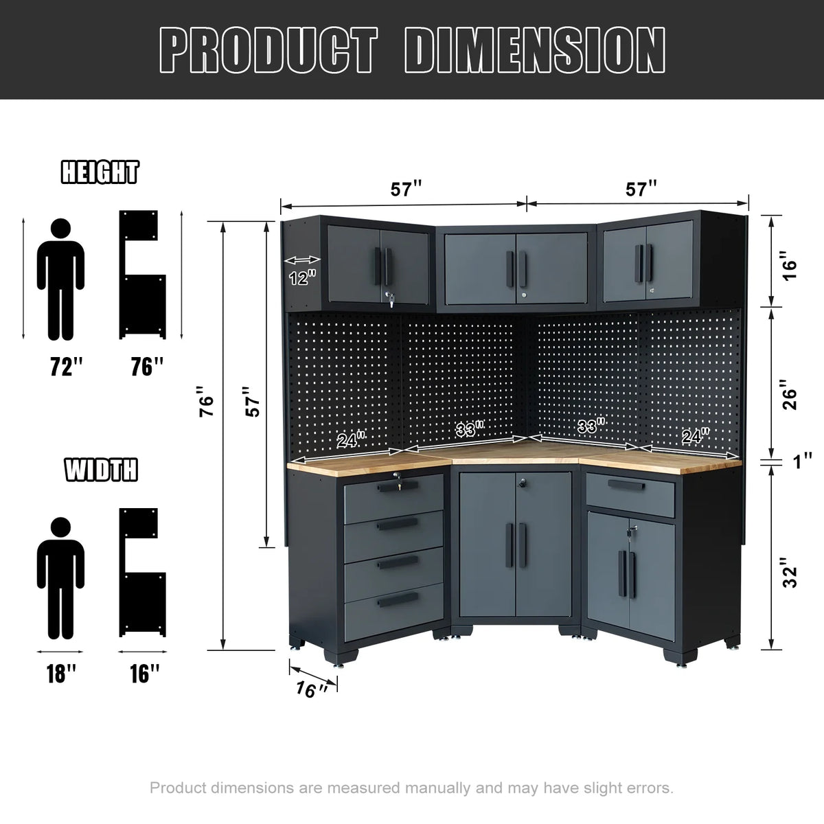 Système d'armoires de rangement de garage HPDMC, ensemble d'atelier de 7 pièces, système d'armoires de garage en métal avec tiroirs en acier, établi et panneau perforé pour l'organisation des outils de garage