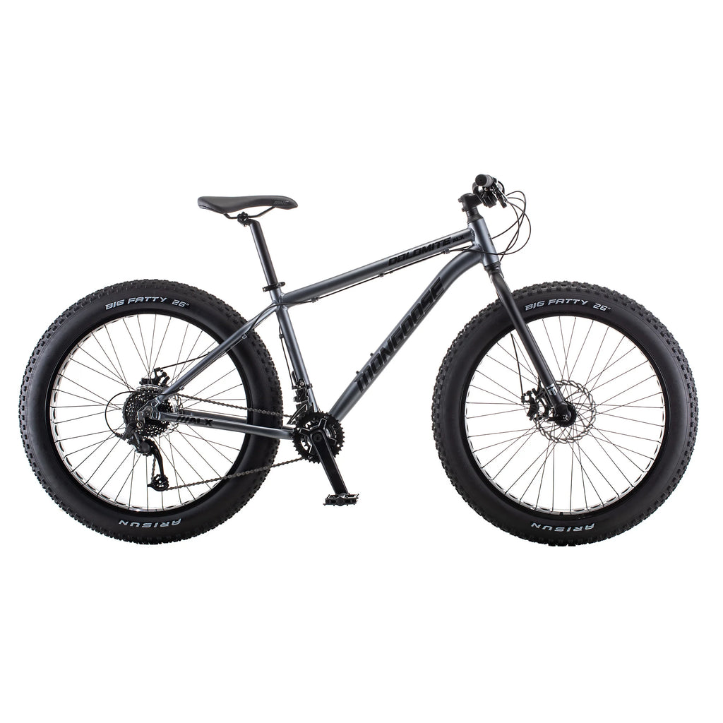 26 Mongoose Dolomite ALX Vélo tout-terrain unisexe à pneus larges, Gris, 12 ans et +