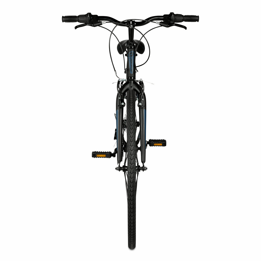 Vélo hybride Hyper Brand Bicycle 700c Spin Fit pour homme, noir et bleu, adulte