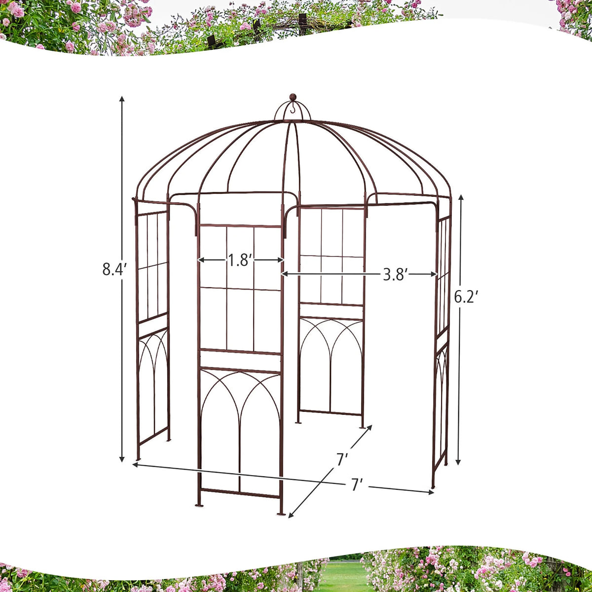 Gymax Support pour plantes grimpantes en forme de cage à oiseaux, tonnelle de jardin, arche pour mariage et fête