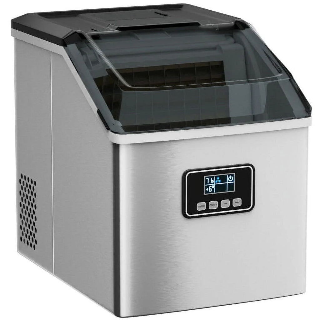 Machine à glaçons Resenkos, machine à glaçons en acier inoxydable de 48 lb avec fonction d’autonettoyage et écran LCD