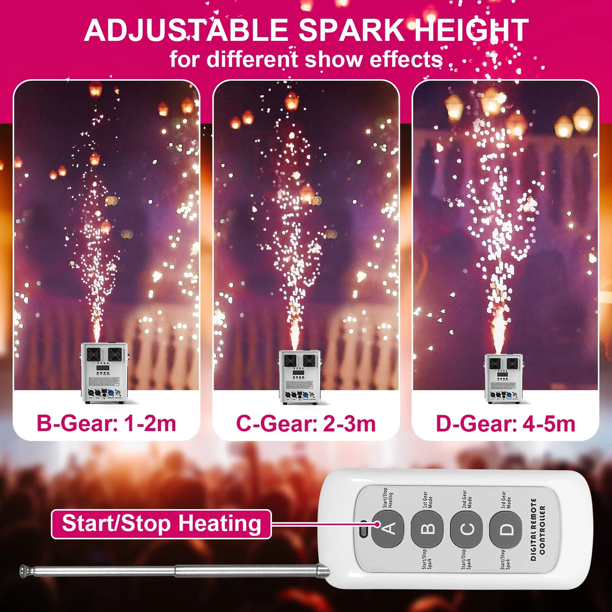Lot de 4 machines à étincelles froides 700W, machines à effets de scène DMX pour scène, DJ, discothèque, mariage # Noir