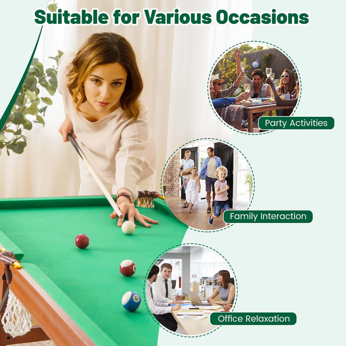 Ensemble de table de billard pliable Costway avec pieds pliables, pieds réglables, 2 queues de billard et 2 craies